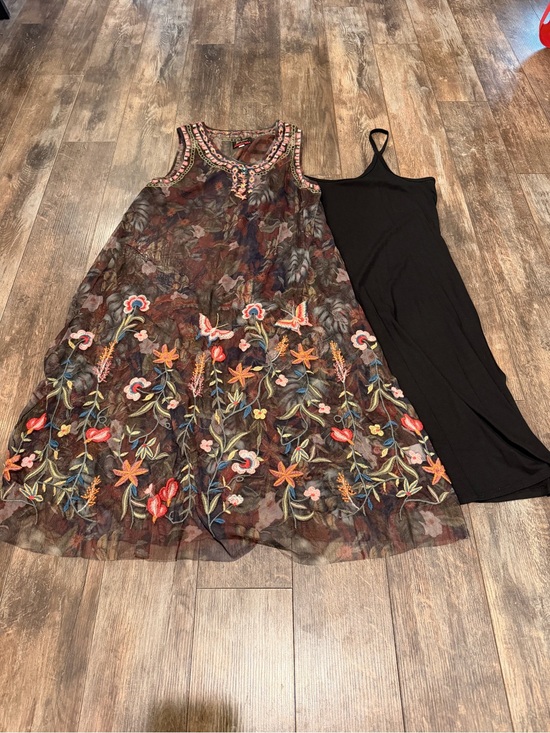 Johnny Was Dresses & Skirts - 🪻Johnny Was Black Sheer Midi Dress with Multicolor Floral Embroidery